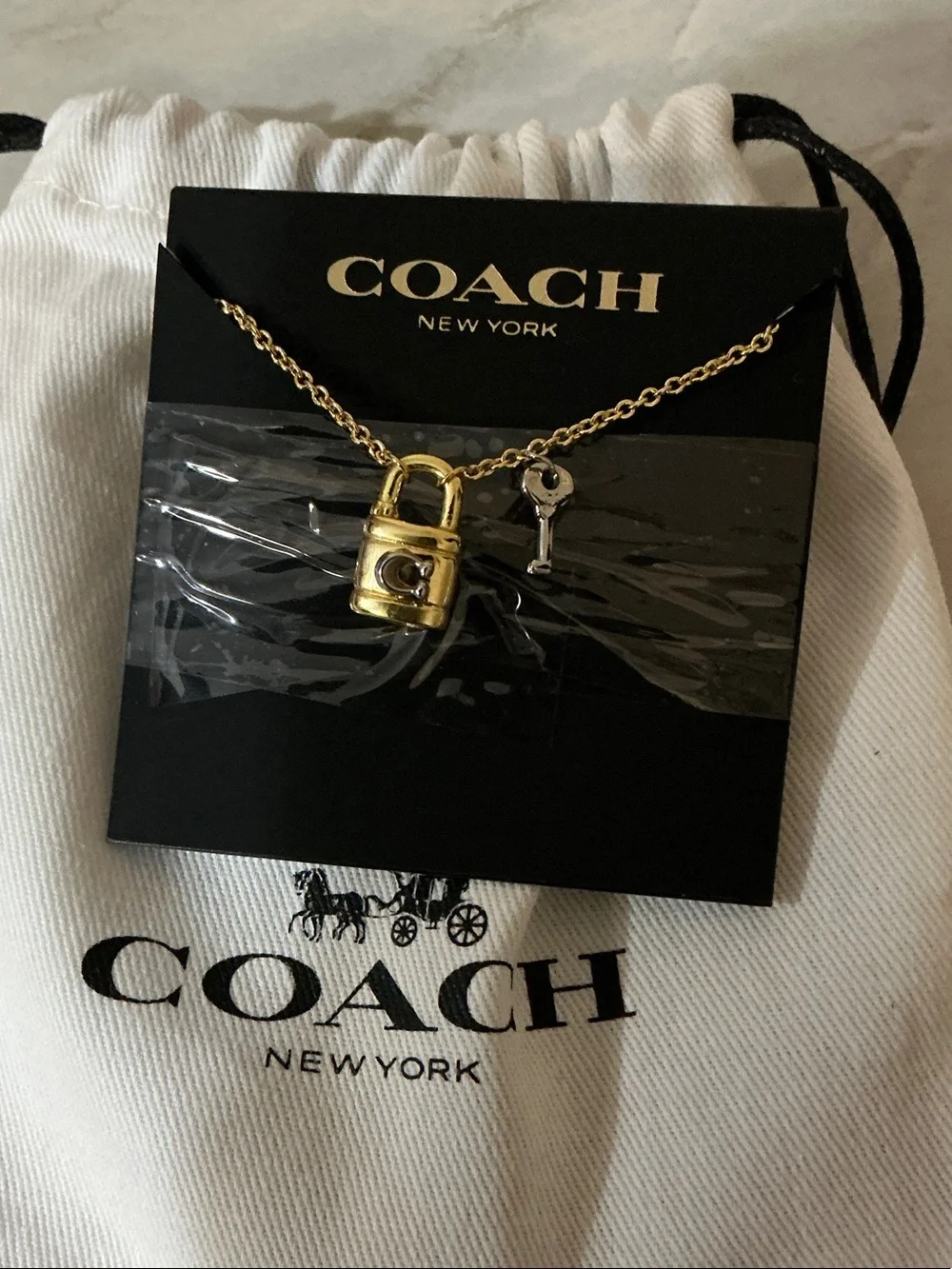Coach Gold-Tone Padlock & Key Pendant Necklace